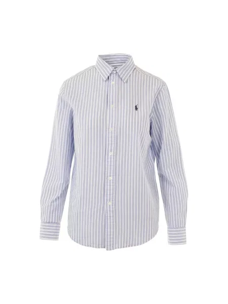 Bluzka koszulowa o kroju regular fit z mieszanki bawełny i lnu Polo Ralph Lauren niebieska