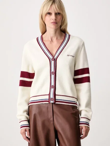 Off-White College Knit Crop cardigan cu lână pentru femei alb