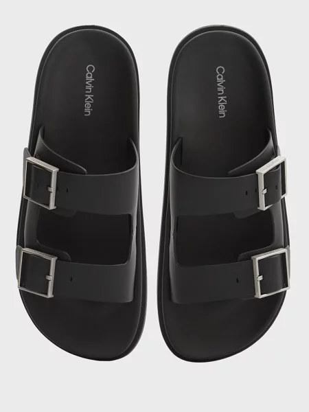 Кожаные шлепанцы Calvin Klein с пряжкой черные