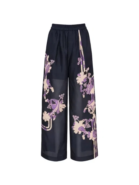 Pantaloni Biyan de mătase cu model floral cu imagine albastru