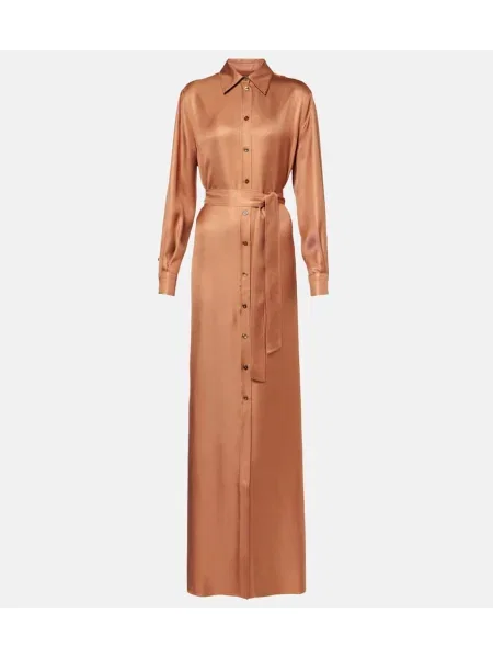 Jedwabna sukienka koszulowa Tom Ford garniturowa brązowa