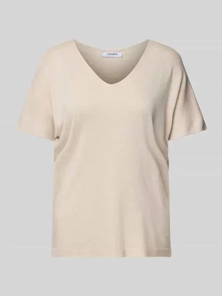 T-shirt z dekoltem w serek Zabaione beżowa