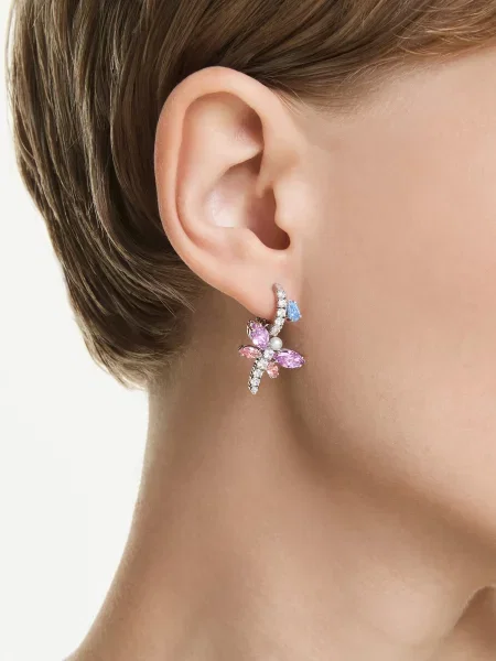 Swarovski Náušnice opálová / fialová / pastelovo / strieborná červená