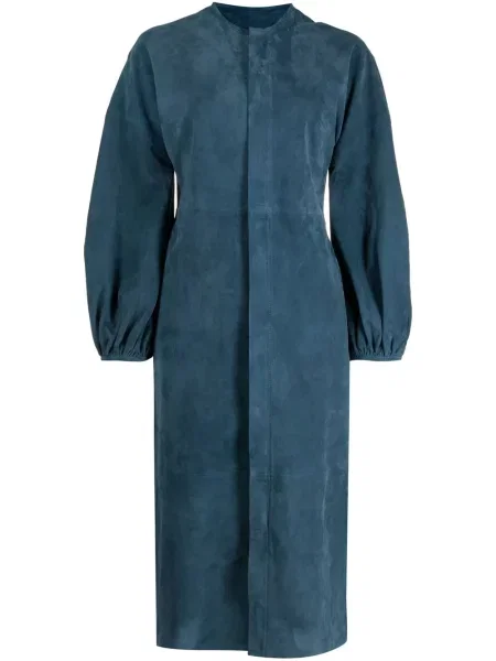 Sukienka maxi Paula do kolan z bufiastymi rękawami garniturowa niebieska