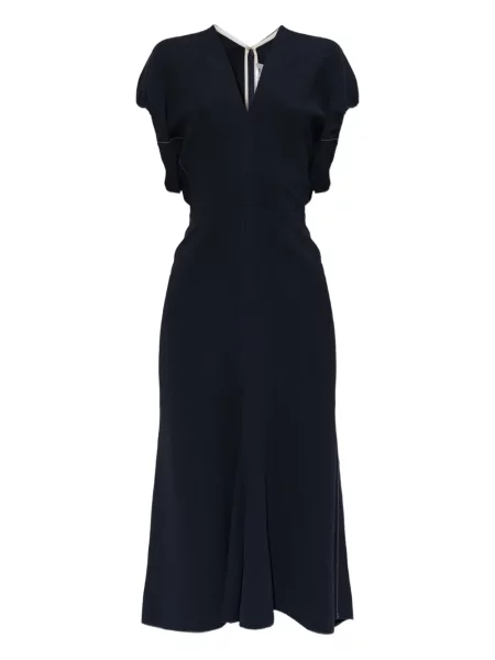 Rochie midi Victoria Beckham cu decolteu în V până la genunchi de costum albastru
