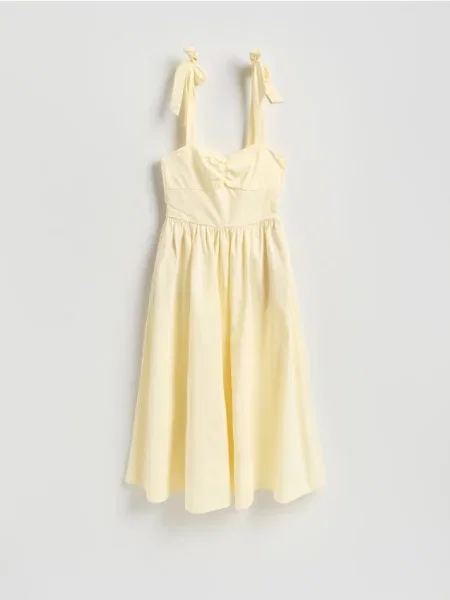 Reserved Rochie midi legată în talie galben-deschis galben