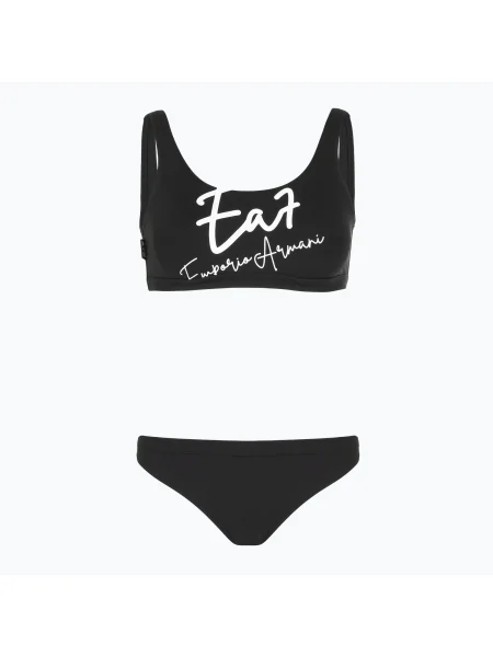 Costum de baie din două piese pentru femei Emporio Armani Maxi Logo Bikini Top black negru