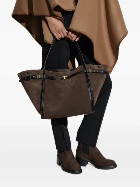 Geantă shopper Tod's din piele de căprioară maro