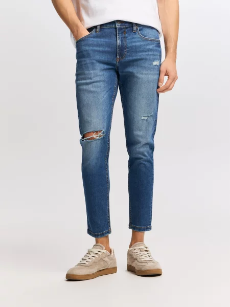 Reserved Джинси skinny з потертостями синій