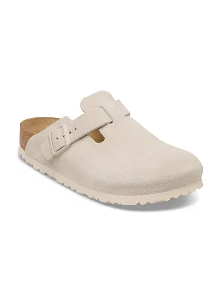 Papuci Birkenstock din piele de căprioară alb