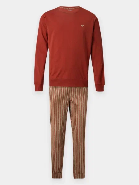 Emporio Armani Pijama lungă deschis / maro / roșu ruginiu bej