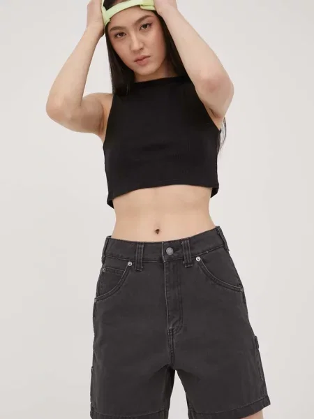 Дънкови къси панталони Dickies с изчистен дизайн с висока талия черно