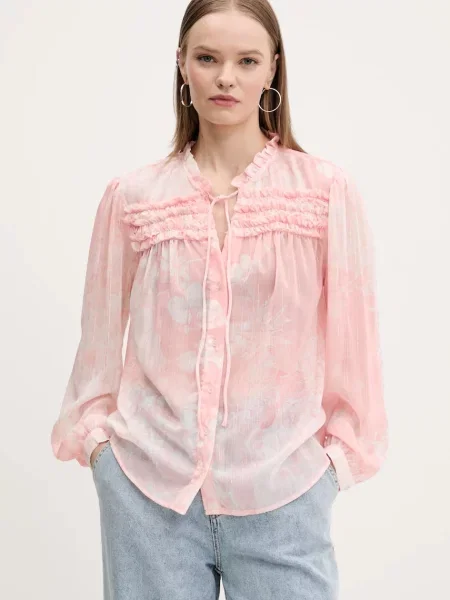 Desigual camasa ENIO femei cu guler stand-up regular roz