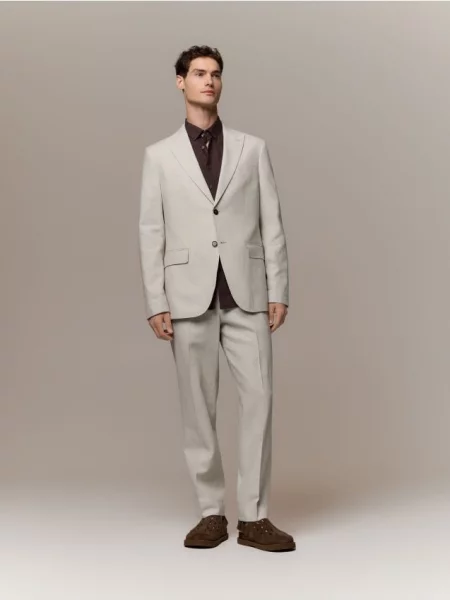 Reserved Піджак регулярного крою з льону бежевий