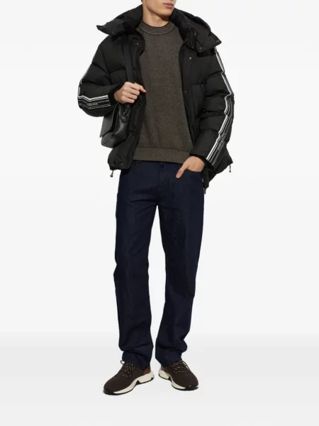 Ριγέ πουπουλένιο μπουφάν Emporio Armani με κουκούλα μαύρο