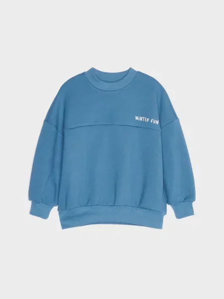 Sinsay Zateplená oversize mikina crewneck s nápisem mid blue modrá