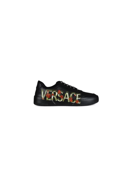 Sneakersy Versace skórzane do tenisa czarne