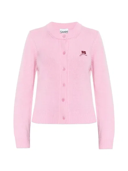 Cardigan Ganni cu broderie roz