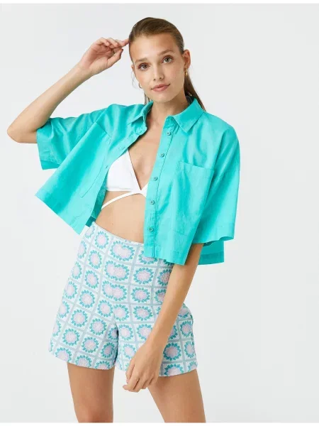 Cămașă Koton de in turcoaz