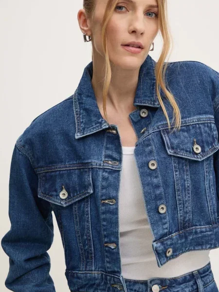 Дънково яке Answear Lab преходен модел с уголемена кройка синьо