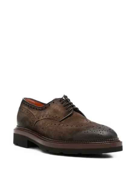 Brogues Santoni cu șireturi din piele de căprioară maro
