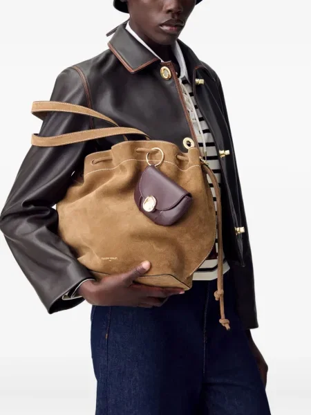 Geantă bucket Claudie Pierlot din piele de căprioară maro