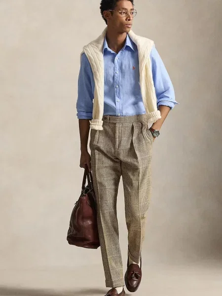 Lniana koszula z lnu Polo Ralph Lauren z długim rękawem niebieska