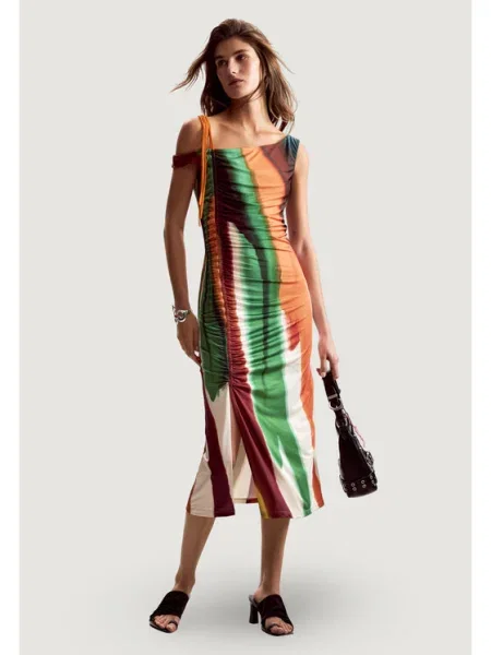 Rochie de zi Desigual cu dungi portocaliu