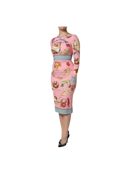 Sukienka midi Dolce And Gabbana z nadrukiem różowa