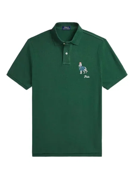 Кожена карирана поло тениска Polo Ralph Lauren бродирана бяло