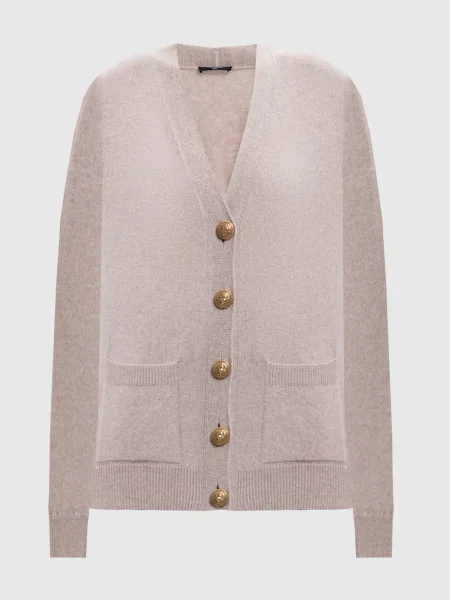 Кардиган з вовни та кашеміру Balmain бежевий