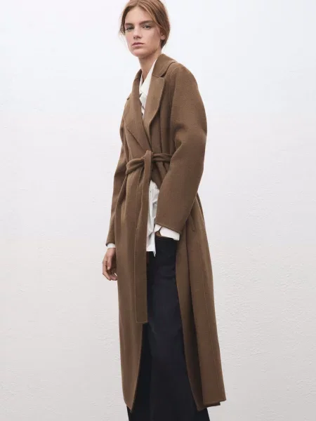 Пальто MANGO світло-коричневий вовна/поліестер коричневе