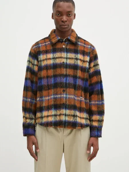 Vlněná košile Ader Error regular s klasickým límcem hnědá