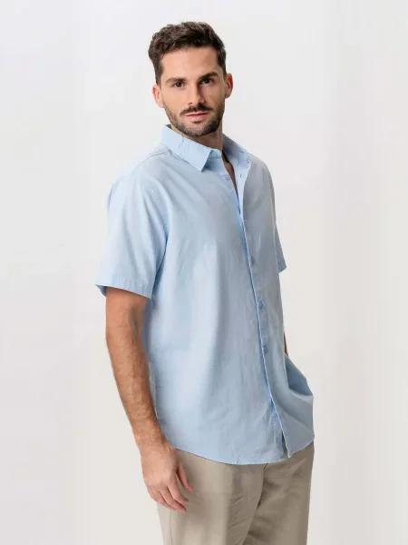 TEESHOPPEN Cămașă Linen Blend albastru