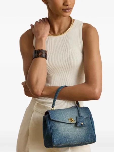 Kožna shopper torbica Lauren Ralph Lauren plava