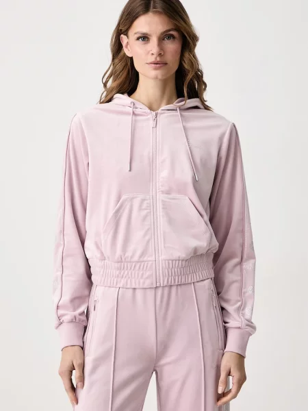 Кадифен суичър с качулка Guess с качулка розово