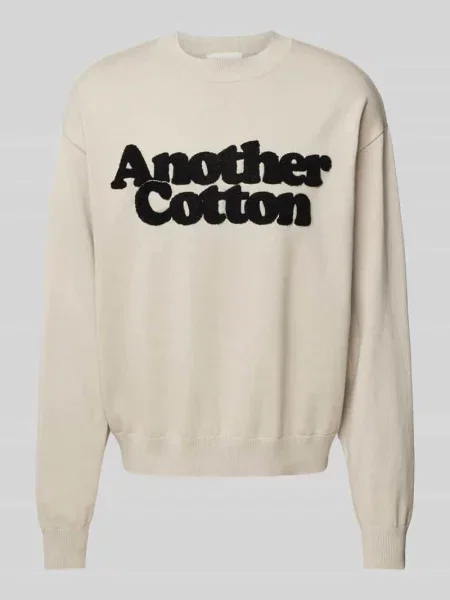 Sweter z dzianiny z prążkowanymi wykończeniami Another Cotton Lab biały