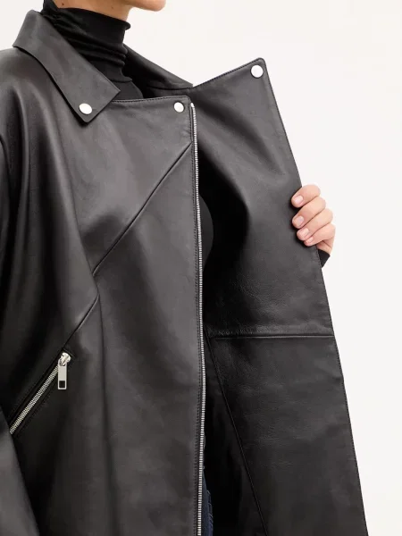 Шкіряна куртка BOSS демісезонна oversize чорний