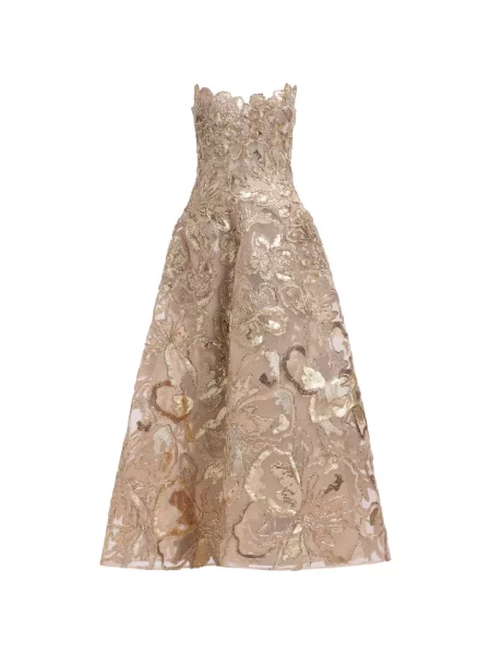 Rochie midi Elie Saab cu paiete cu model floral din dantelă