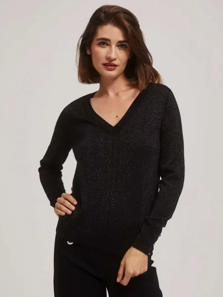 Pulover Marisse cu decolteu în V negru