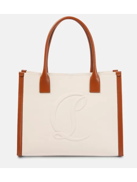 Geantă Christian Louboutin din canvas bej