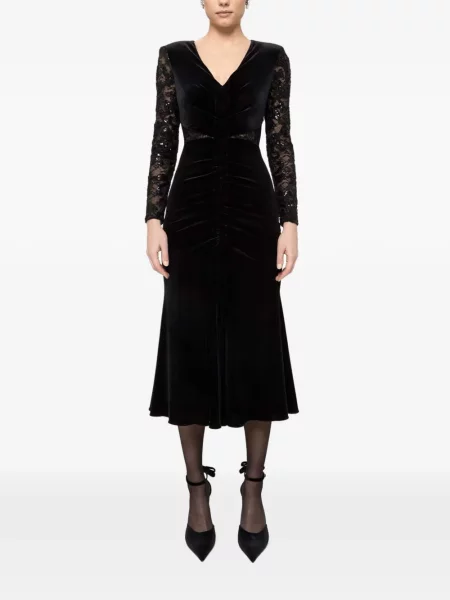 Rochie midi Nissa de catifea până la genunchi de costum negru