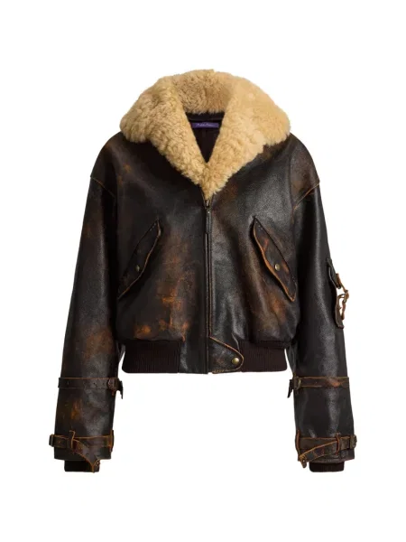 Gulerat geanta de piele Ralph Lauren Collection zdrențuiți maro