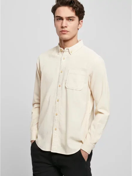 Cămașă Urban Classics de catifea cord alb