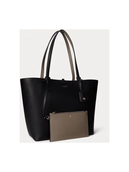 Torba shopper z materiału skóropodobnego Lauren Ralph Lauren czarna