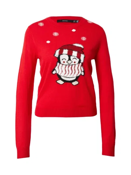 VERO MODA Pulover roșu intens / negru alb