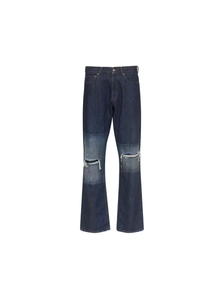 Jeansy straight leg Mm6 Maison Margiela z naszywkami niebieskie