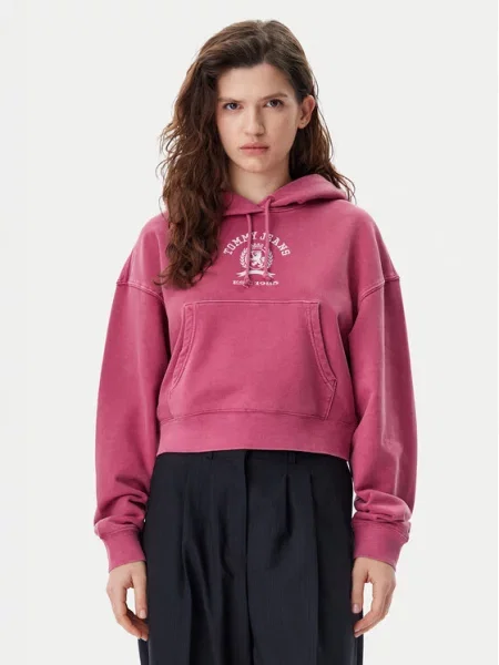 Tommy Jeans Majica dugih rukava Varsity Boxy Fit ružičasta