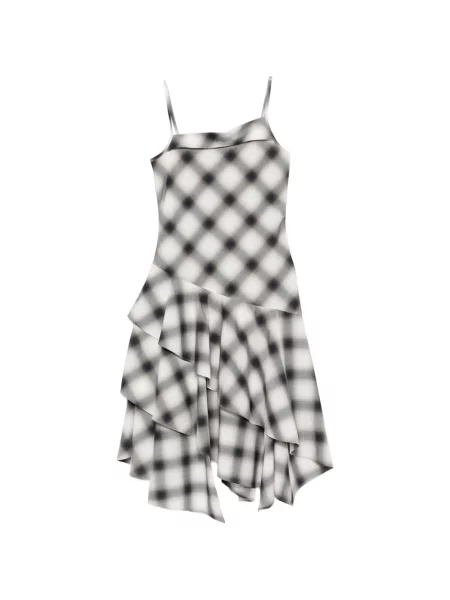 Rochie midi Feng Chen Wang în carouri cu volane până la genunchi negru