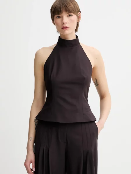 Remain bluză din amestec de lână uni maro